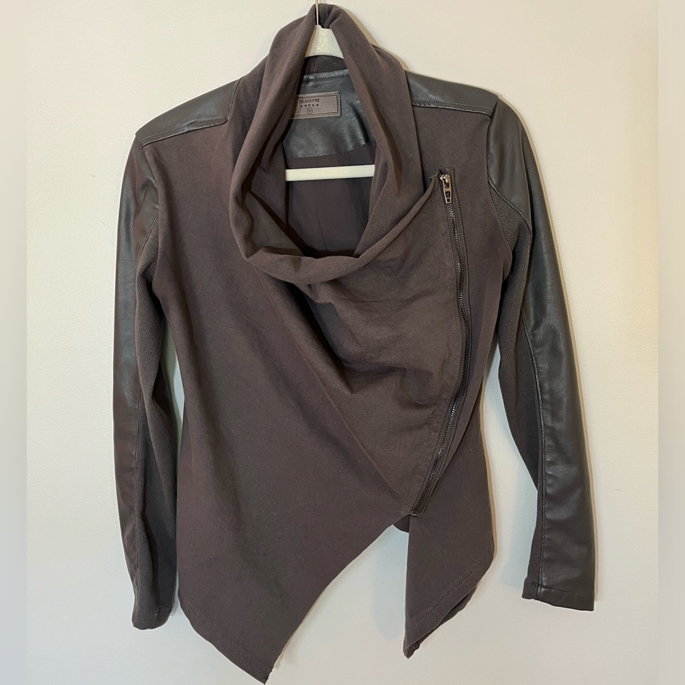 Blank NYC Vegan Leather and Jersey Drape Front Moto Jacket Size XS